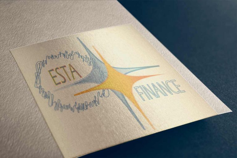 plaque mockup logo Esta Finance imprimé sur couverture